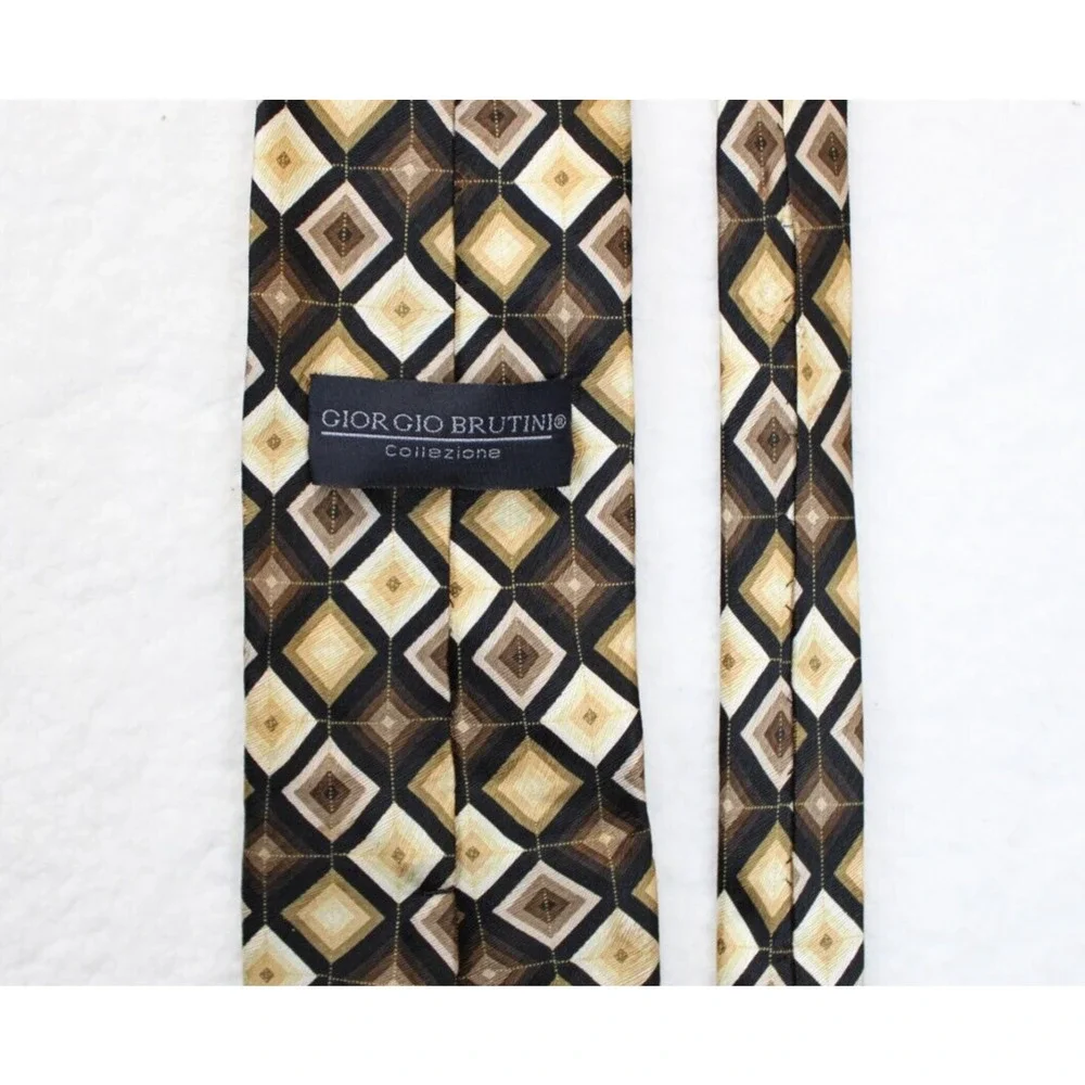 Giorgio Brutini Argyle Pattern Silk Men Necktie Black & Tan 60 In. Career Office